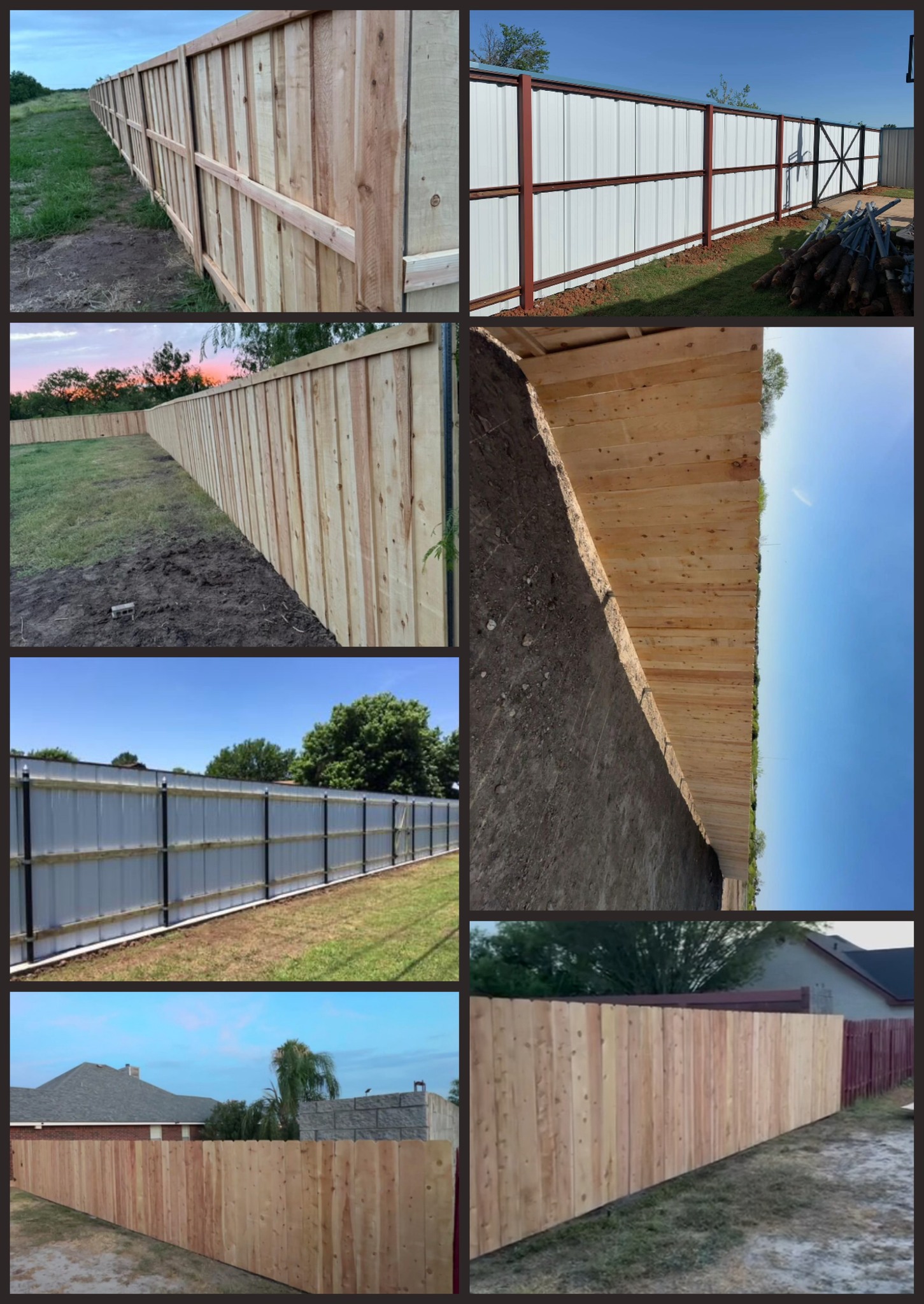Border Fencing Co. project collage — wood fences, metal fences, and gates